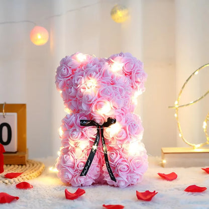 Valentines Day 25Cm Artificial Teddy Rose Flower Bear with Box Romantic Gift Girlfriend Women Mother Birthday Wedding Party Deco